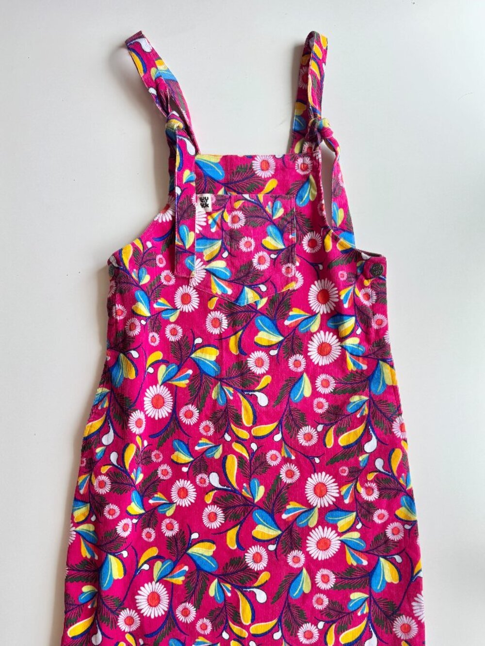 LUCY & YAK Freyja Pink Floral Cotton Corduroy Dungaree Pinafore Dress, Size S - Picture 2 of 10